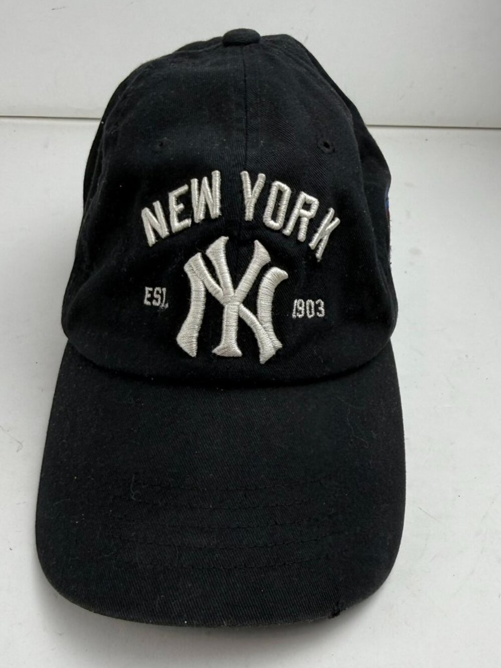 MLB New York Yankees 100th Anniversary 1903-2003 Strapback Dad Hat Black stains